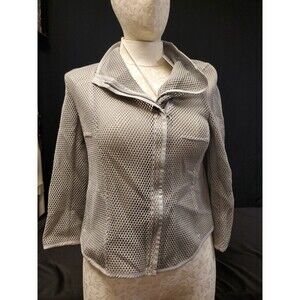 Akris Punto For Bergdorf Goodman Gray Asymmetrical Zip Net Jacket Top Sz 12 NWT